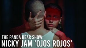 Thumbnail con la imagen de una mujer con maquillaje rojo y los ojos azules para el videoclip de Nicky Jam 'Ojos Rojos'.